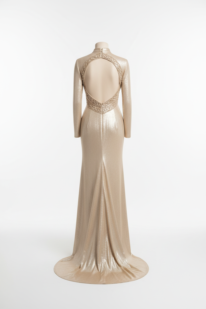 Evening Dress in Champagne Gold - Back View