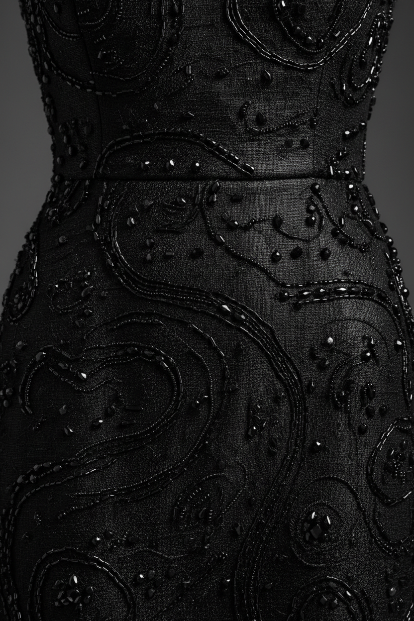 Evening Dress in Classic Black - Fabric Detail