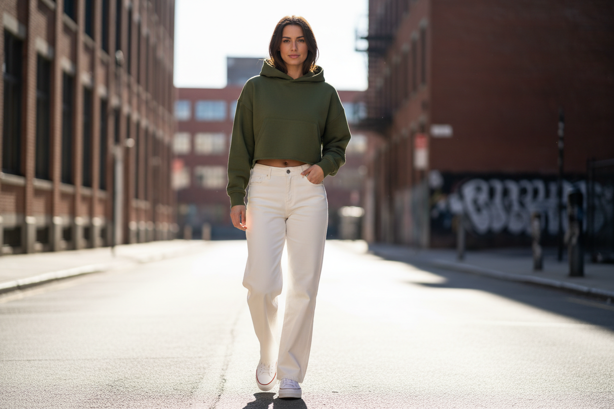 Olive Green Cropped Hoodie