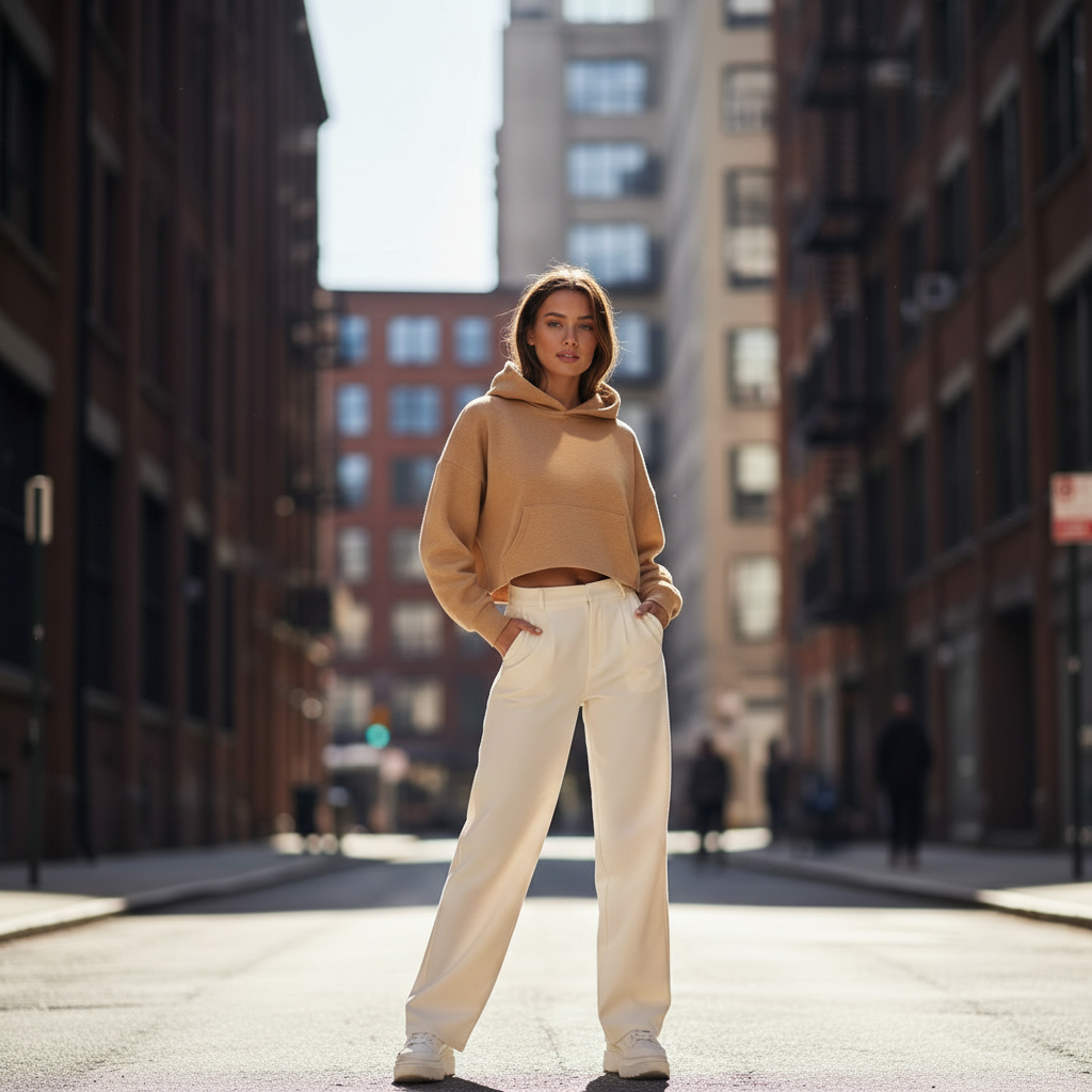 Sand Beige Cropped Hoodie