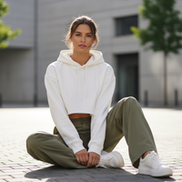 White Cropped Hoodie